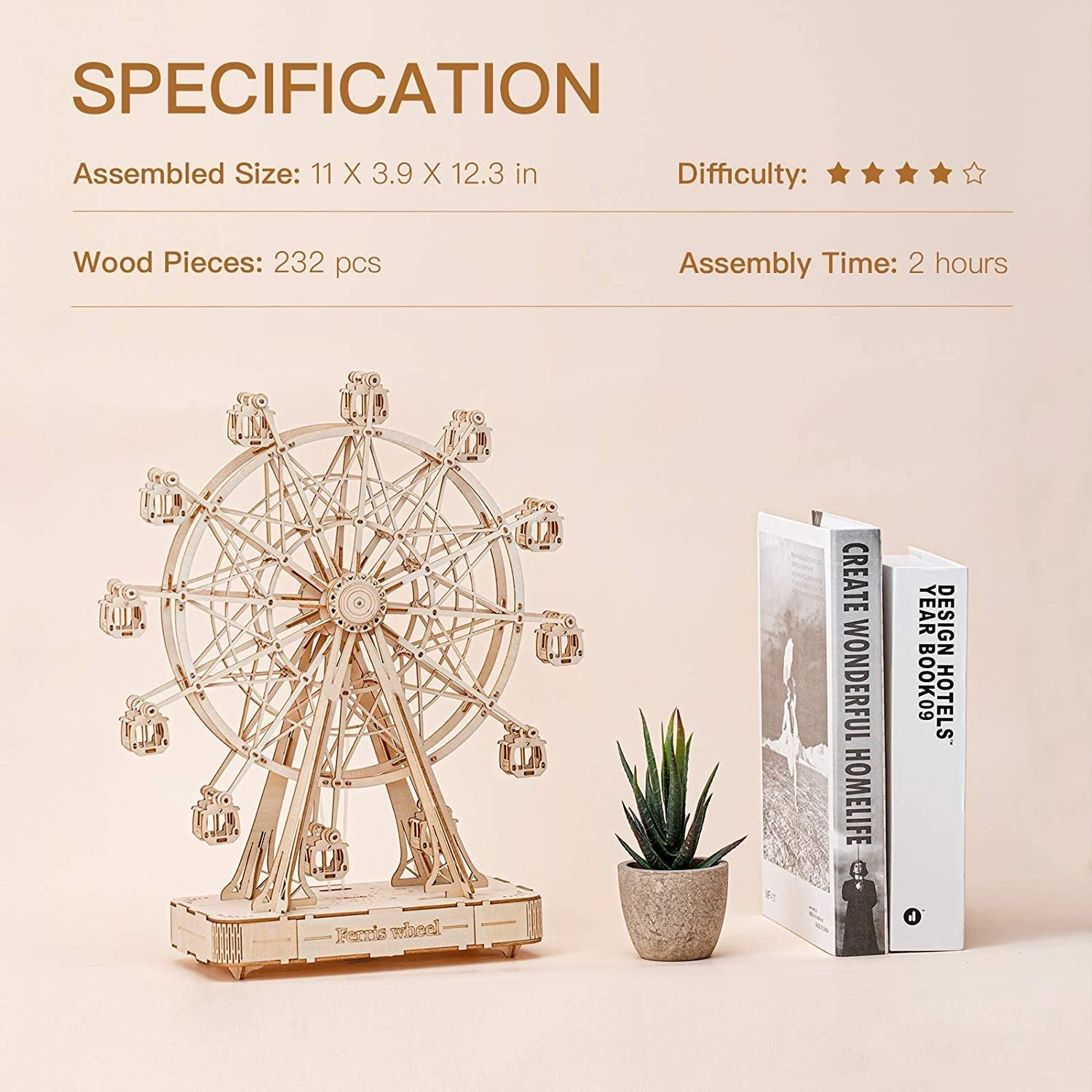 Wooden Rotatable Ferris Wheel Model With Playing Music Toys