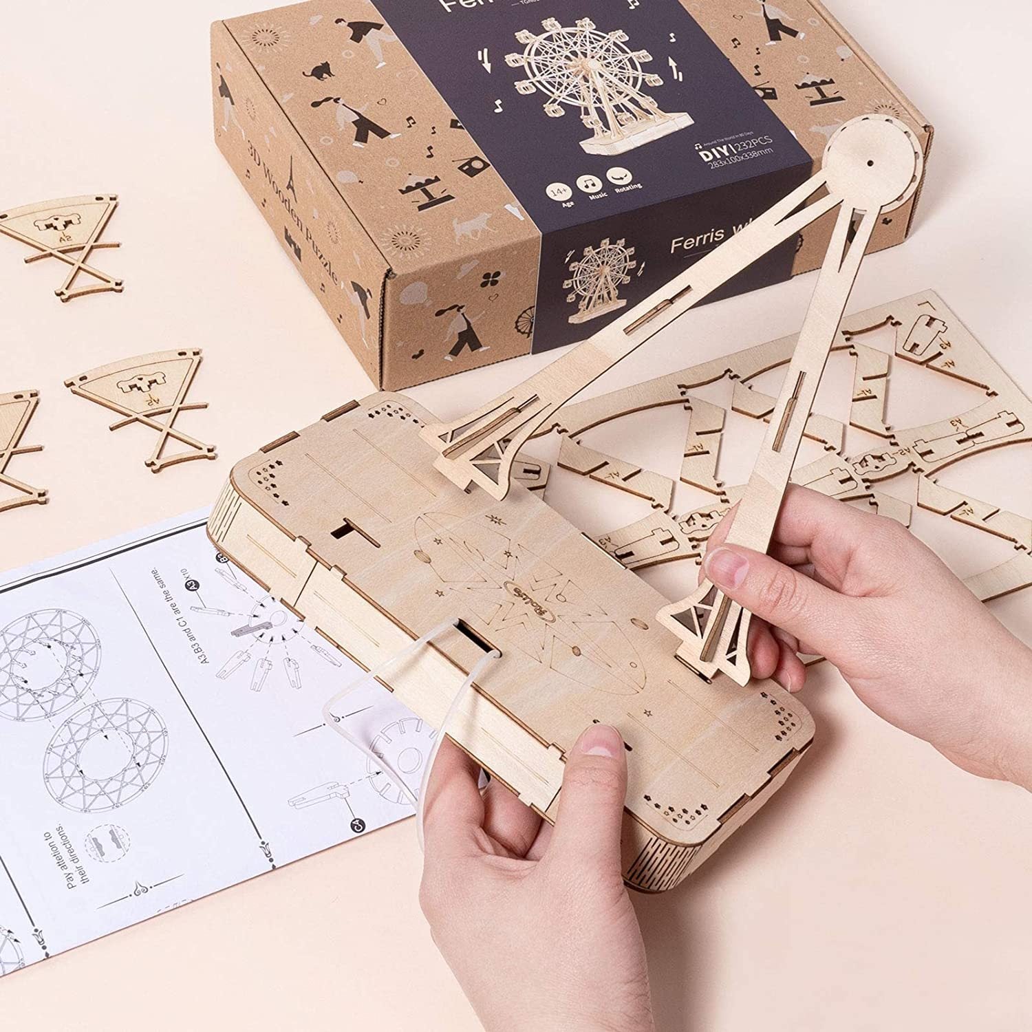 Wooden Rotatable Ferris Wheel Model With Playing Music Toys