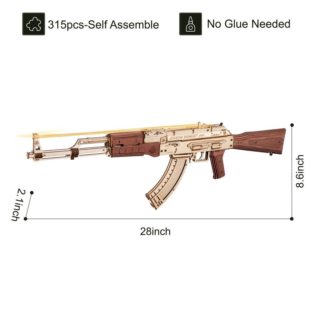 Gun Rokr Automatic Rifle AK-47 Gift For Boys Wooden Puzzle Gun Double Firing Model