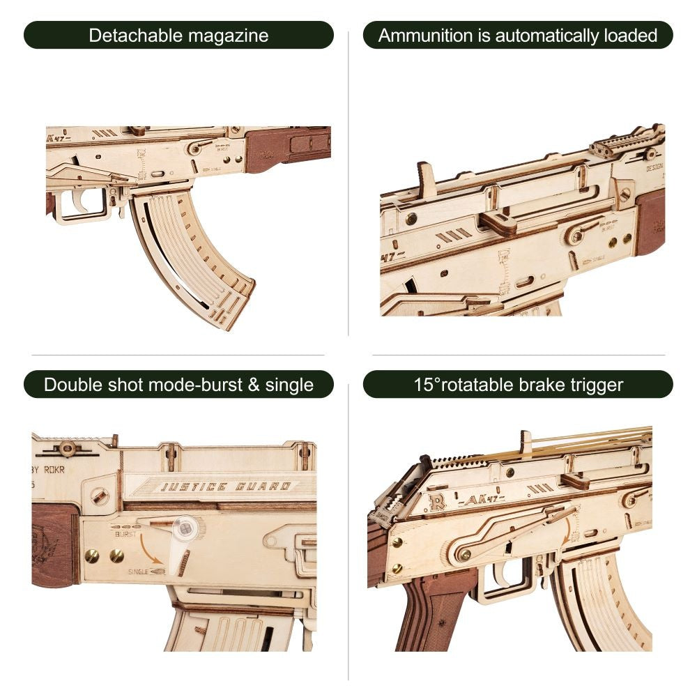 Gun Rokr Automatic Rifle AK-47 Gift For Boys Wooden Puzzle Gun Double Firing Model