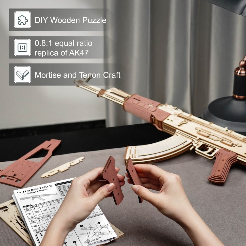 Gun Rokr Automatic Rifle AK-47 Gift For Boys Wooden Puzzle Gun Double Firing Model