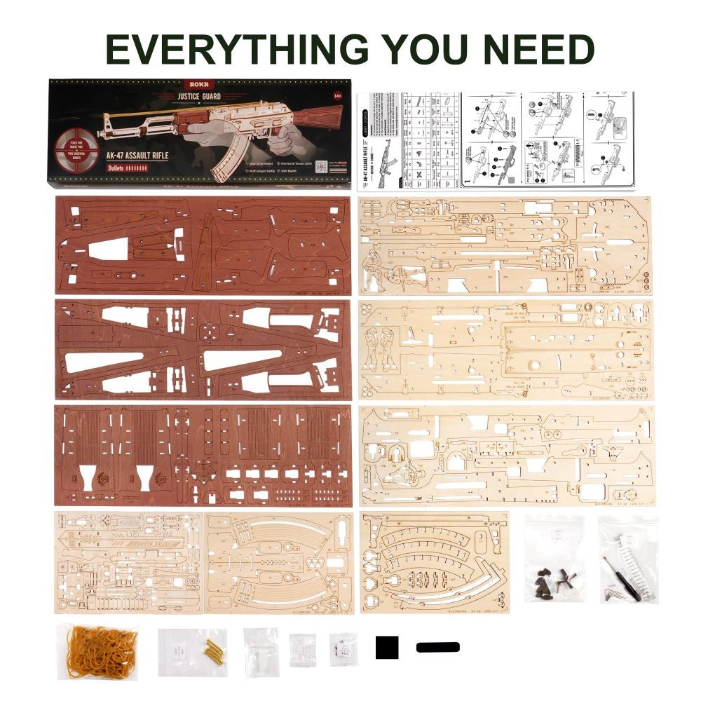 Gun Rokr Automatic Rifle AK-47 Gift For Boys Wooden Puzzle Gun Double Firing Model
