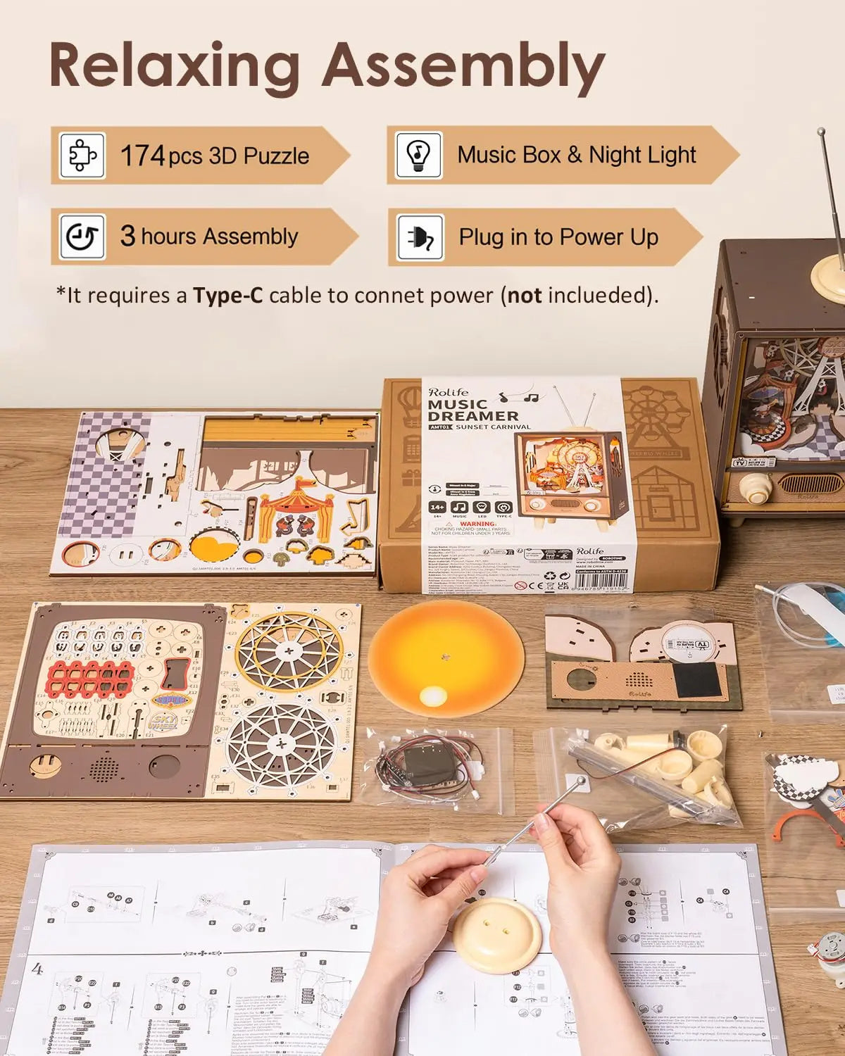Carnival Music Boxes With Lights For Kids Adults Home Decoration Luxurious Design 3D Wooden Puzzle Toys