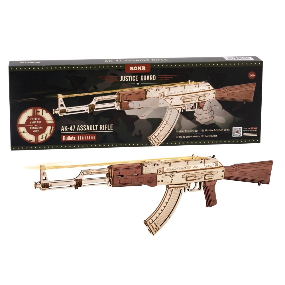 Gun Rokr Automatic Rifle AK-47 Gift For Boys Wooden Puzzle Gun Double Firing Model