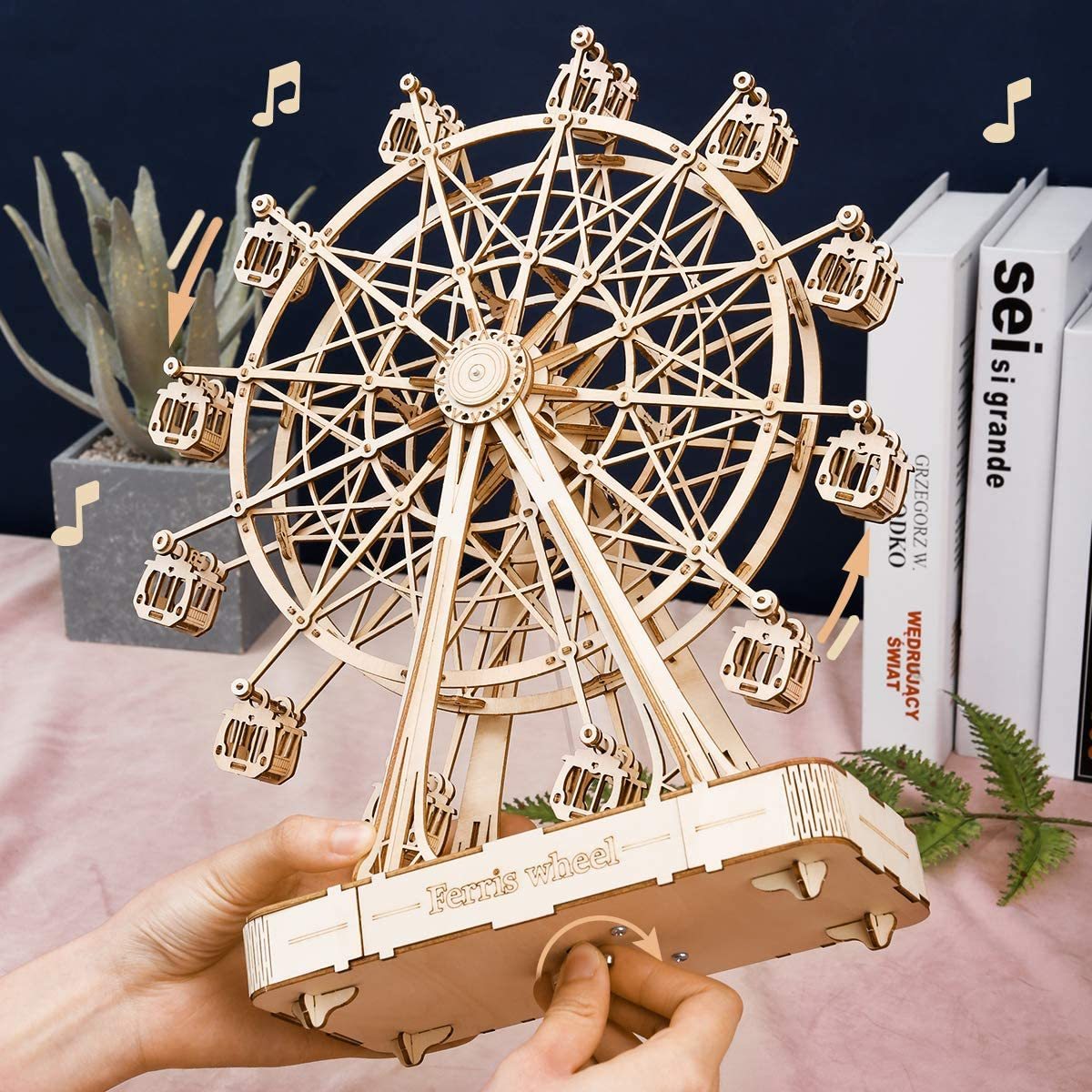 Wooden Rotatable Ferris Wheel Model With Playing Music Toys
