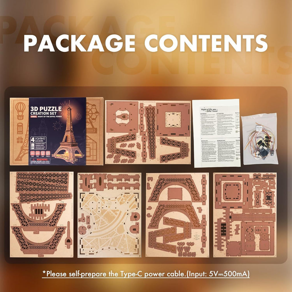 Night Of The Eiffel Tower Large Wooden Puzzle With 4 Light Shows For Gift